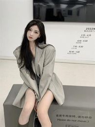 Women's Suits UNXX Cool Chic Grey Blazer For Women - Spring/Autumn Korean-Style Loose Vintage Jacket High Quality Female Office Lady Coat