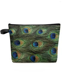 Cosmetic Bags Green Animal Peacock Feather Makeup Bag Pouch Travel Essentials Lady Women Toilet Organiser Storage Pencil Case