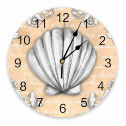 Wall Clocks Text Stone Carving Shell Natural Colour Printed Clock Modern Silent Living Room Home Decor Hanging Watch