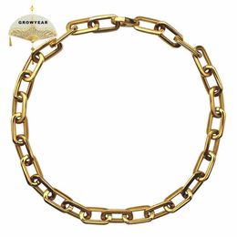 Thick Flat Rounded Rectangle Gold-color Link Chain Necklace Men Women Stainless Steel Fashion Jewelry 1 Piece257U