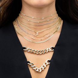 3mm width thin plain cuban link chain 4mm bezel cz european women gold Colour chain choker necklace valentines day gift262z