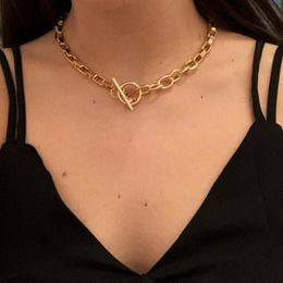 kissme Punk Gold Color Box Chains Necklace For Women Minimalist Metal Style T-bar Clavicle Chokers New Fashion Jewelry Whole268o