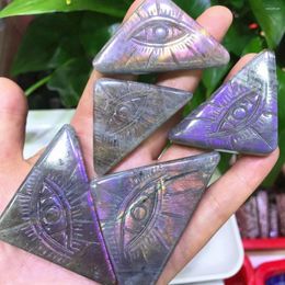 Decorative Figurines Natural Flashing Labradorite Evil Eyes Triangular Carvings The Eye Of Devil Figurine Stone Ornaments Witch Decor Modern