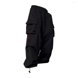 Men's Pants Loose Oversized Multi Pocket Cargo With Elastic High Waist Deep Crotch Soft Breathable Hip For Ankle-banded
