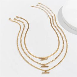 Pendant Necklaces Fashion Geometric Metal Bar Charm Multi-style Chain Necklace Set Simple Hip-Hop Women Flat Snake Clavicle255N