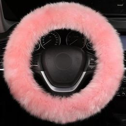 Steering Wheel Covers Long Winter Wool Leather Braid On Car Cover For 36 38 40 42CM Steering-Wheel Soft Warm Stuurhoes Volant 13 Colors