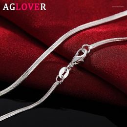 AGLOVER New 925 Sterling Silver 16 18 20 22 24 26 28 30 Inch 2mm Snake Chain Necklace For Woman Man Fashion Charm Jewellery Gift1288m