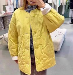 Women's Trench Coats 2024 Early Spring Women Reversible Quilted Round Neck Silhouette Double-sided Cotton Jacket With Diagonal Pockets