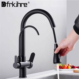 Filter Kitchen Faucet Matte Black Brass Kitchen Faucet With Pure Water Pull Out Style Kitchen Faucet Rotatble Cold Crane T2008239w