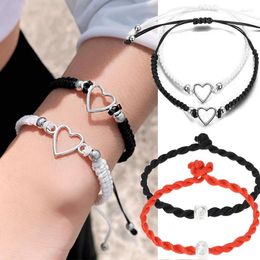 Link Bracelets 2PCS For Women Men Fashion Couple Cuff Jewellery Hollowed Out Heart Woven Adjustable Bracelet Korea 2024 Trendy