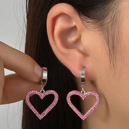 Stud Earrings Charming Hollow Pink Heart Dangle Women Graceful Stainless Steel 18K Gold Color Drop Earring Jewelry Birthday Gift