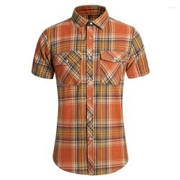 Men's Casual Shirts 2024 Summer Double Pocket Plus Fat Size Chequered Youth Cool Fashion Short Sleeve Shirt