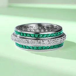 Cluster Rings Eternity Emerald Diamond Ring Real 925 Sterling Silver Engagement Wedding Band For Women Bridal Promise Jewelry Gift