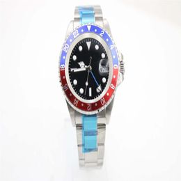 Men's mechanical watch 116710 business casual modern silver white stainless steel case blue red rim black dial 4-pin calendar256D