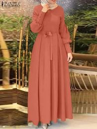 Ethnic Clothing Elegant Muslim Dresses For Women Autumn Solid Full Sleeve Sundress ZANZEA Maxi Hijab Causal Robe Turkey Kaftan Vestidos