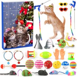 Cat Toys Advent Calendar Christmas 24Pcs Interactive Kitten Toys Cat Collars Assortments Cat Feather Teaser Catnip Fish 240118