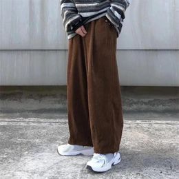 Men's Pants Men Loose Straight Wide Leg Solid Colour Japanese Style Retro Elastic Waist Pockets Deep Crotch Casual Long Trousers