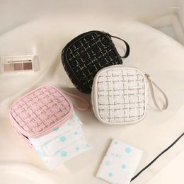 Cosmetic Bags Square Plaid Small Women Lipstick Toiletry Makeup Case Money Card Pouch Tampon Sanitary Napkin Organiser