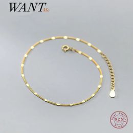 WANTME Genuine 925 Sterling Silver Fashion Simple Silver Piece Link Chain Anklet for Women Punk Hip Hop Korean Party Jewellery 240119