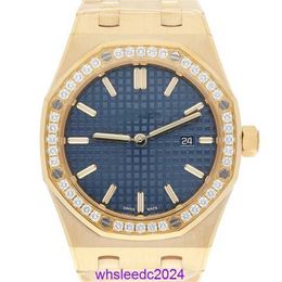 Audemar Pigue Mechanical Watches Royal Oak 33mm Blue Dial Yellow Gold Diamond Men's Luxury Quartz Watch 67651BA.ZZ.1261BA.02 HB K5ND