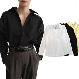 Women's T Shirts Withered 2024 Spring/Summer Minimalist V-neck Bat Sleeve Shirt Leisure Loose Flip Collar Commuter Long Sleeved