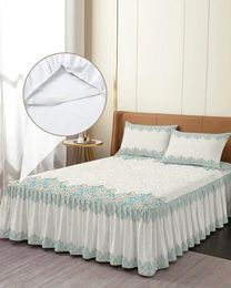 Bed Skirt Bohemian Retro Ethnic Green Elastic Fitted Bedspread With Pillowcases Mattress Cover Bedding Set Sheet