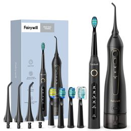Fairywill Water Dental Flosser Teeth Portable Cordless USB Oral Irrigator Cleaner IPX7 Waterproof Electric Toothbrush Set Home240129