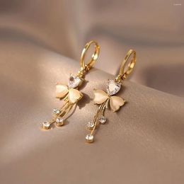Dangle Earrings Clover Tassel Female 2024 Light Luxury Premium Temperament Zirconia Party Jewellery Gift