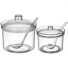 Dinnerware Sets 2 Seasoning Box Pepper Jar Kitchen Supplies Accessories Sugar Bowl With Spoon Acrylic Condiment Bottles Spice Pot