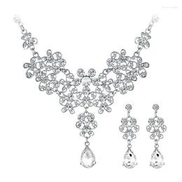 Necklace Earrings Set Wedding For Charming Women Accessories Rhinestone Glass Crystal Silver Color