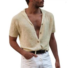 Men's T Shirts Casual Men T-shirt Turndown Collar Buttons Summer Short Sleeve Lapel Cardigan