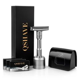 QSHAVE Adjustable Safety Razor kit Men's Shaving kit Holder Razor Blade Disposal Case 15 Blades set 240119