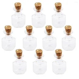 Vases 10pcs Cubic Shape Mini Glass Bottles Jars With Cork Wish Note Craft Bottle (Clear)