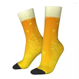 Men's Socks Casual Funny Beer Foam Texture Soccer Boys Lover Polyester Middle Tube For Unisex Sweat Absorbing