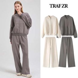 TRAF ZR Zipper Cardigan Sets To Dress Woman Tracksuit Suits Fall Outfits Women Baggy Pants Clothing Long Sleeve Sportswear 240123