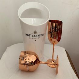 2 Cups 1Ice bucket Champagne Flutes Glass Plastic Wine Cooler Cocktail Cup White Cabinet Acrylic Ice Buckets326S