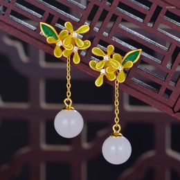 Stud Earrings S925 Sterling Silver Inlaid Natural Hetian Jade Ear Studs Icing On The Cake