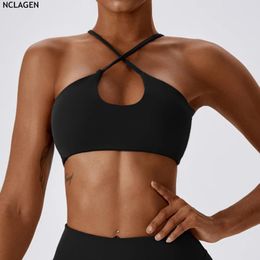 Yoga Outfit NCLAGEN Bralette Cross Back Bra Running Sports Quick Dry Fitness Tank Top Gym Training Breathable Push-up Halter Sexy