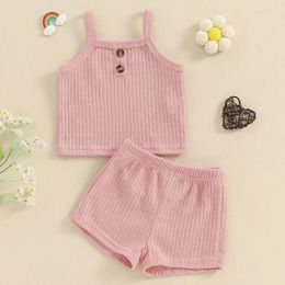 Clothing Sets Fashion Summer Baby Girls 2Pcs Outfits Solid Colour Sleeveless Button Cami Tops Shorts Set Infant Clothes For Toddler