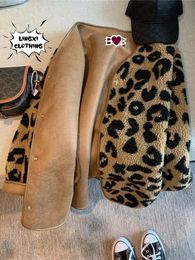 Autumn and Winter Womens Jacket Korean Fashion Elegant Leopard Print Top Leather Fur Integrated Warm Coat Fake Fur 240131