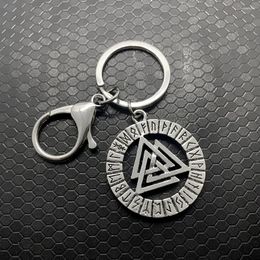 Keychains Metal Carving Nordic Viking Celtic Rune Triangle Knot Pendant Keychain Religious Belief Key Ring