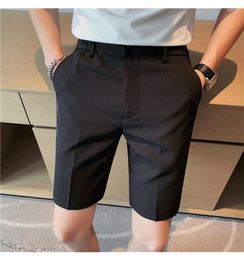 Men's Shorts Summer Knee Length Solid Business For Men Clothing Elastic Waist Slim Fit Casual Short Homme Formal Wear 36