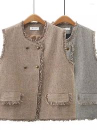 Women's Vests Spring And Autumn Korean Fashion Versatile Large Size Vest Design Retro Irregular Tassel Button Waistcoat Jacket Seeveless