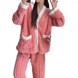 Women's Sleepwear 2Pcs/Set Lounge Women Pyjama Set Winter Thickened Plush Top Thermal Pyjamas Pants Coral Fleece Homewear