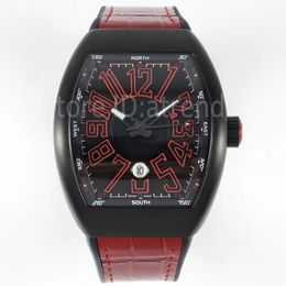 Top stilvolle automatische mechanische Uhr mit Automatikaufzug für Herren, schwarzes Zifferblatt, 44 x 54 mm, klassische Tonneau-Design-Armbanduhr, Herren, lässige Uhr mit Lederarmband, MF14
