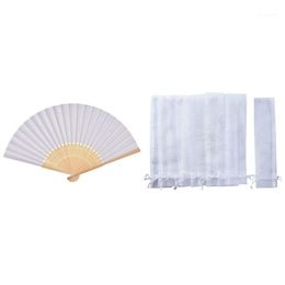 Gift Wrap 30 PCS Folding Paper Hand Fan Custom Halloween Ladies White & 100 Pack Pouch Drawstring Organza Bags289M