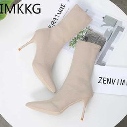 Boots Sexy Sock Boots Knitting Stretch Boots High Heels for Women Fashion Shoes 2021 Spring Autumn Ankle Boots Female Size 42