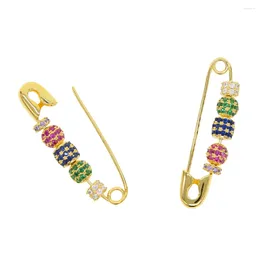 Stud Earrings Gold Color Colorful Cz Disco Bead Moving Beaded Safety Pin Earring Gorgeous Chic Women Jewelry