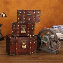 Storage Boxes & Bins Big Vintage Metal Wood Box With Lock Suitcase Jewellery For Gift Craft Organiser Desket Decorations Packaging234o
