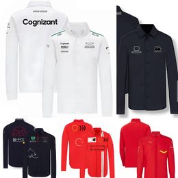 2024 Formula 1 Team Long Sleeve for Men, Casual Button-down Collar Shirt in White and Black